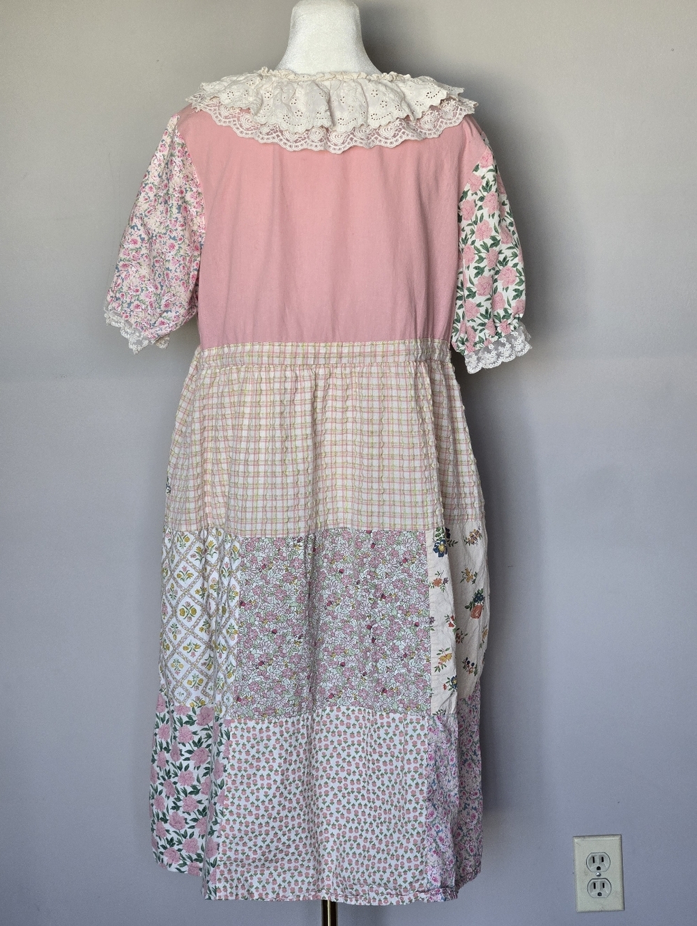 Boho Embroidered Floral Patchwork Midi Summer Dress Cottagecore Romantic - Picture 3 of 12